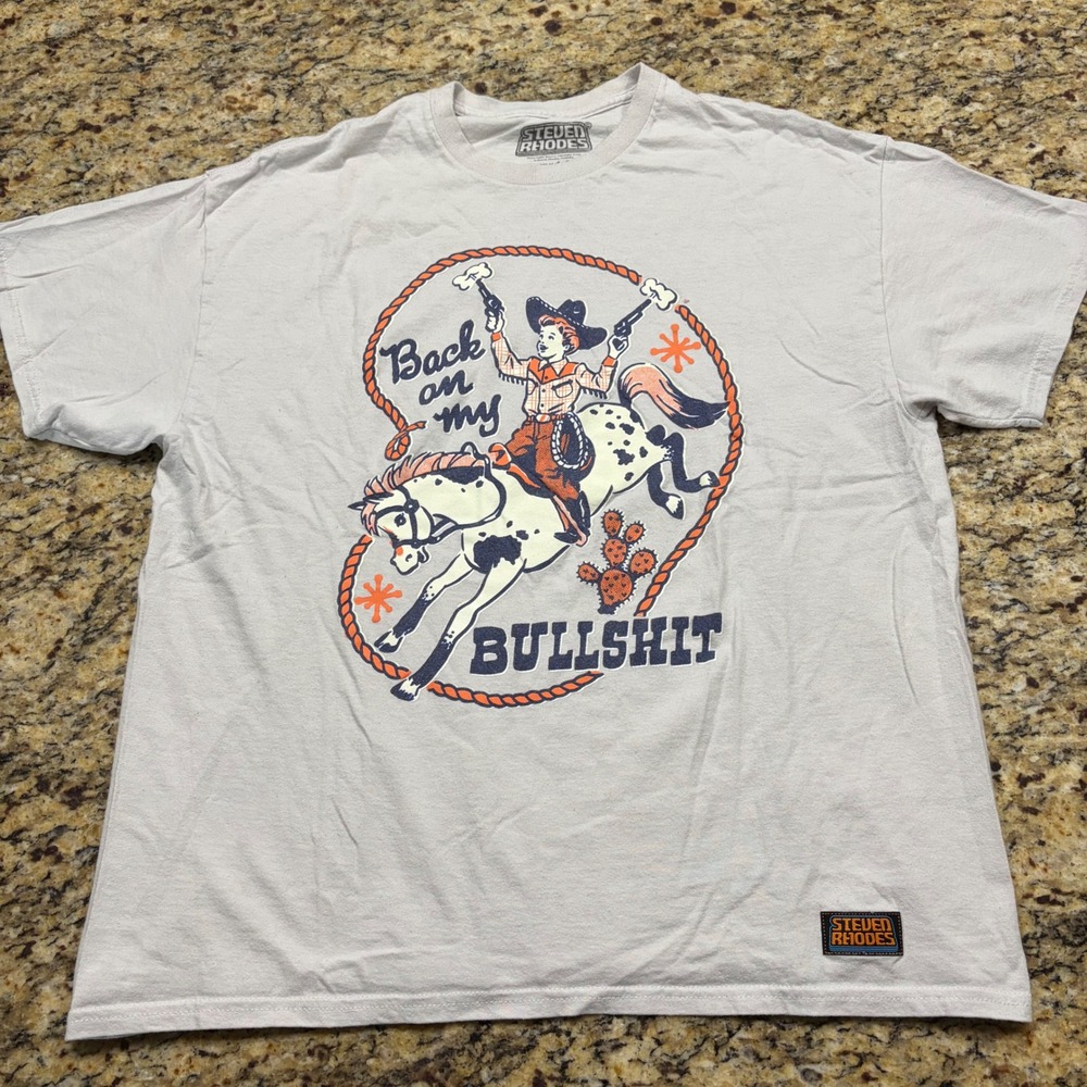 Steven Rhodes Back on my Bullshit Graphic T-Shirt Mens XL Gray Retro Cowboy v